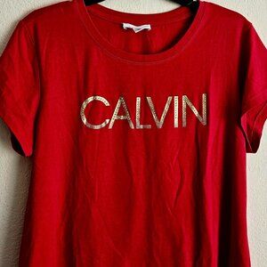 Calvin Klein L red tshirt with gold lettering